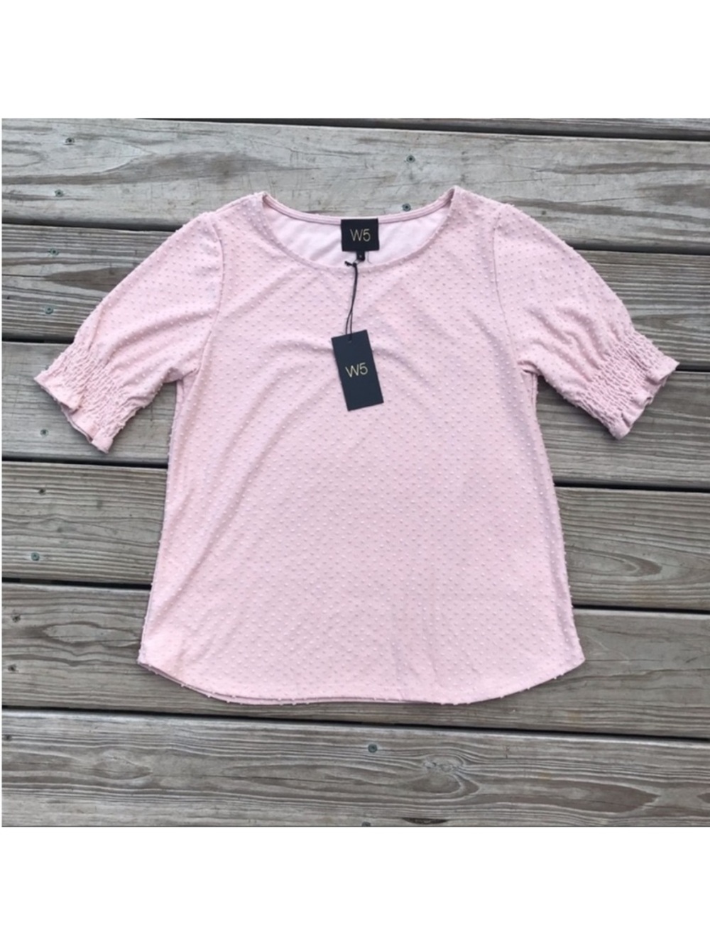 W5 Women's Blush Pink Textured Short Sleeve Top